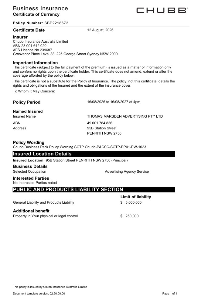 Public Liability certificate thumbnail