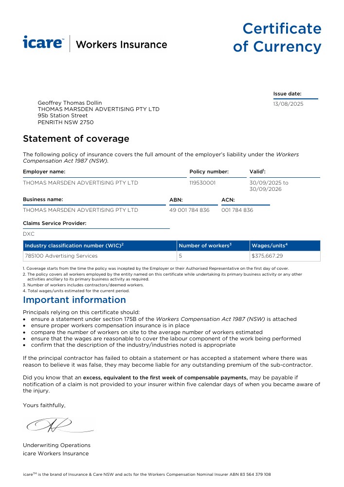 Workers Compensation certificate thumbnail